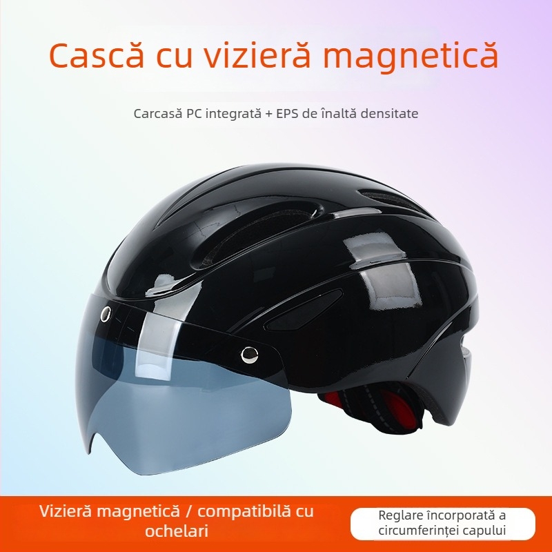 Casca de bicicletă cu vizier magnetic, carcasă PC integrată, unisex, design jumătate de față