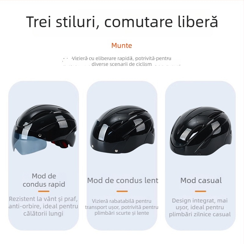 Casca de bicicletă cu vizier magnetic, carcasă PC integrată, unisex, design jumătate de față