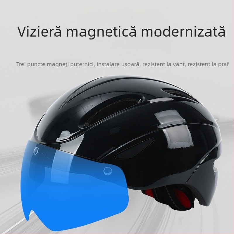 Casca de bicicletă cu vizier magnetic, carcasă PC integrată, unisex, design jumătate de față