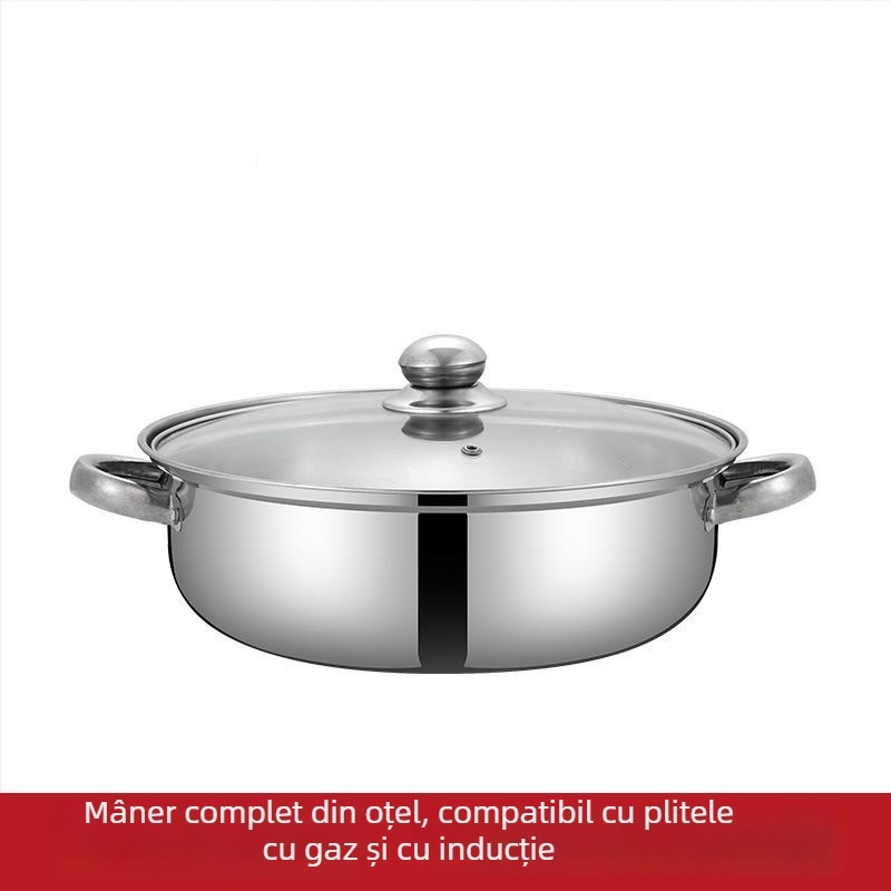 Oală de abur din oțel inoxidabilă 28 cm, oală dublu nivel pentru aburi, multifuncțională pentru supe și hot pot, compatibilă cu inducția, capac din sticlă