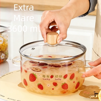 Oală de supă din sticlă borosilicată, 3600 ml, capacitate ultra mare, rezistentă la temperaturi înalte, potrivită pentru flacără deschisă, uz casnic, design simplu