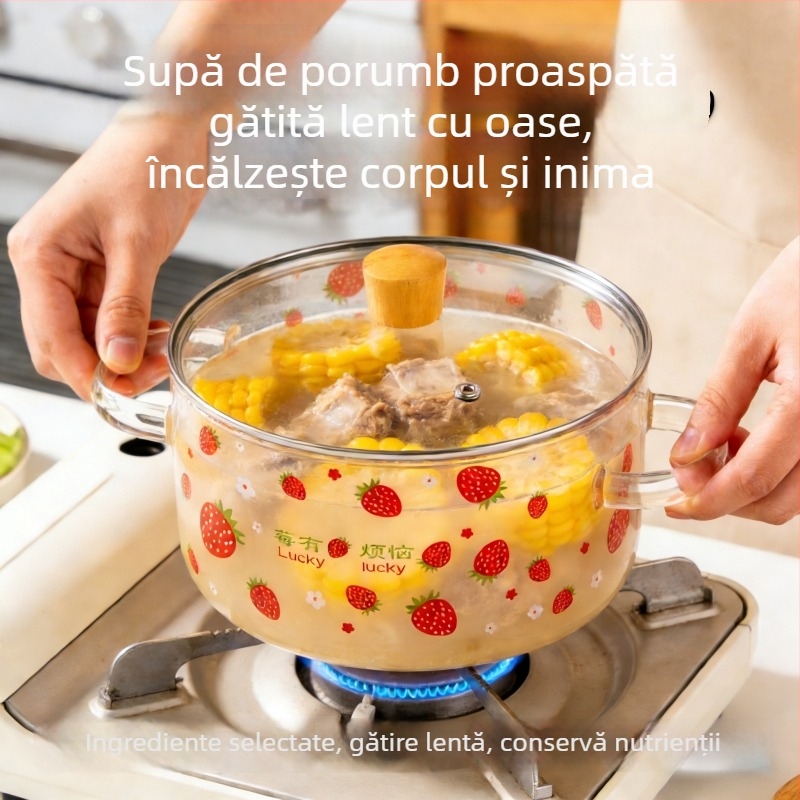 Oală de supă din sticlă borosilicată, 3600 ml, capacitate ultra mare, rezistentă la temperaturi înalte, potrivită pentru flacără deschisă, uz casnic, design simplu
