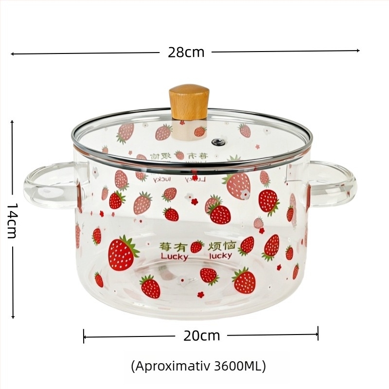 Oală de supă din sticlă borosilicată, 3600 ml, capacitate ultra mare, rezistentă la temperaturi înalte, potrivită pentru flacără deschisă, uz casnic, design simplu