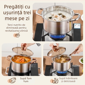 Set de 6 oale de supă din oțel inoxidabil pentru bucătării comerciale, capacități 2,1–3 L și 3,1–4 L