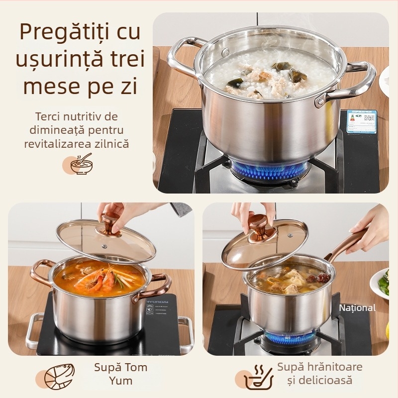 Set de 6 oale de supă din oțel inoxidabil pentru bucătării comerciale, capacități 2,1–3 L și 3,1–4 L