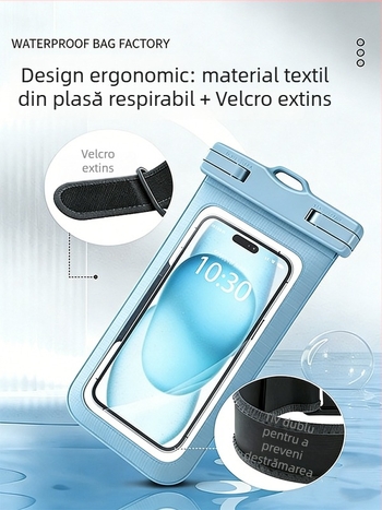 Sac impermeabil pentru telefon, cu curea de braț, husă protector sigilată pentru braț și încheietură, compatibilă cu ecranul tactil pentru snorkeling