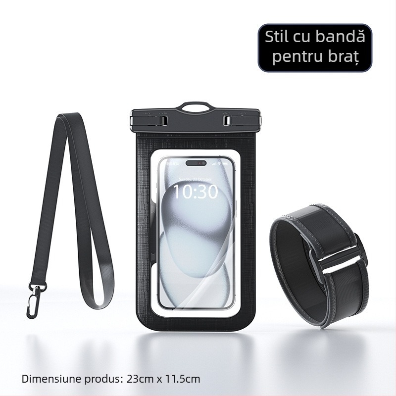 Sac impermeabil pentru telefon, cu curea de braț, husă protector sigilată pentru braț și încheietură, compatibilă cu ecranul tactil pentru snorkeling