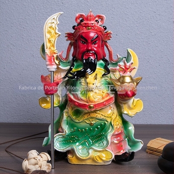 Statuie Buddha din porțelan alb, cu Zeul Bogăției și Guan Gong, decor de birou