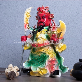 Statuie Buddha din porțelan alb, cu Zeul Bogăției și Guan Gong, decor de birou