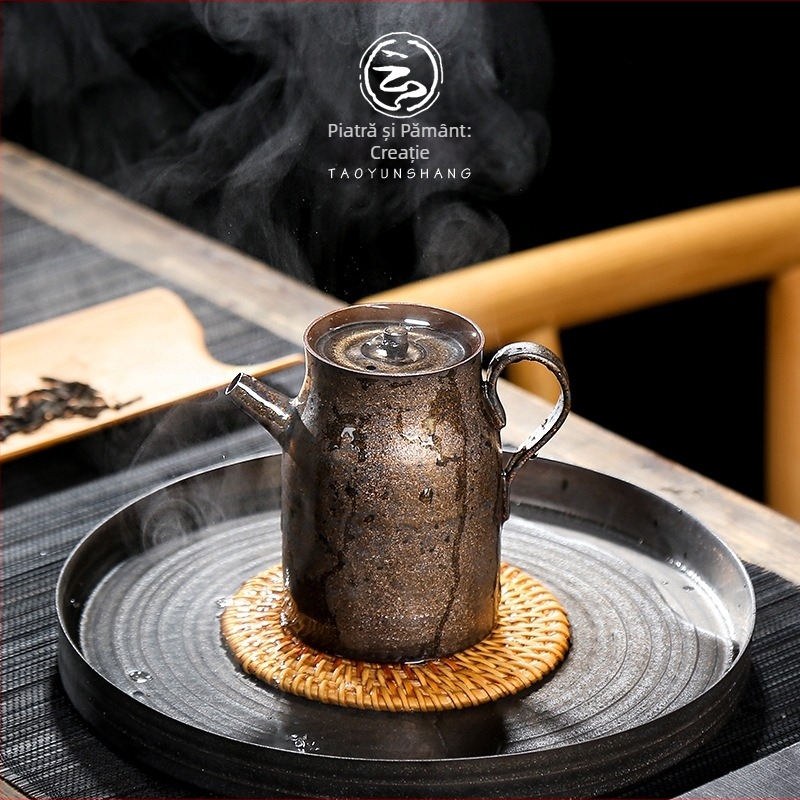 Ceainic ceramic cu glazură aurie, pereți subțiri, ceramică brută, cu filtru pentru ceai — set Kung Fu pentru ceai
