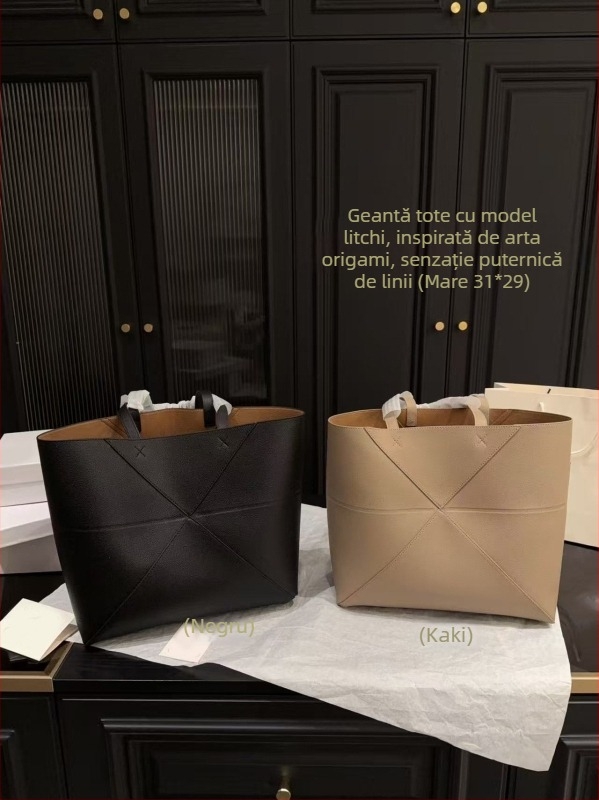 Geantă tote din piele naturală pentru femei, stil navetă, geantă casual crossbody, bucket bag cu patchwork geometric