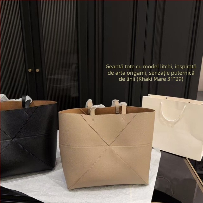 Geantă tote din piele naturală pentru femei, stil navetă, geantă casual crossbody, bucket bag cu patchwork geometric