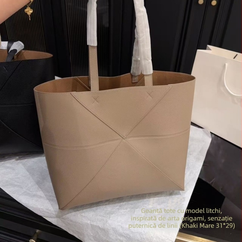 Geantă tote din piele naturală pentru femei, stil navetă, geantă casual crossbody, bucket bag cu patchwork geometric