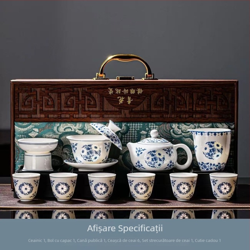 Set Kung Fu de ceai din porțelan Jade pentru birou și casă – set ceramic complet cu ceainic și vas de ceai în cutie cadou