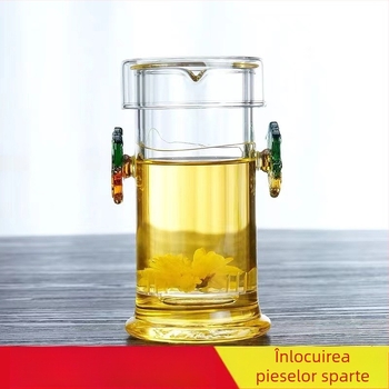 Ceașcă de ceai din sticlă borosilicată, cu filtru și mâner dublu, pentru ceai negru