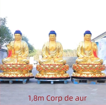 Statuie Amitabha Buda pentru templu, statuie din cupru/bronz cu Trei Sfinți și Trei Comoare, placare cu aur personalizată