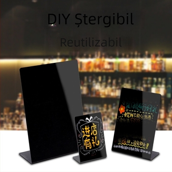 Mini tablă neagră cu meniul scris de mână și prețuri, semn de masă pentru stand
