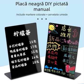 Mini tablă neagră cu meniul scris de mână și prețuri, semn de masă pentru stand