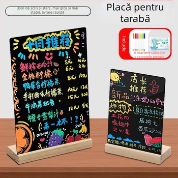 Mini tablă neagră cu meniul scris de mână și prețuri, semn de masă pentru stand