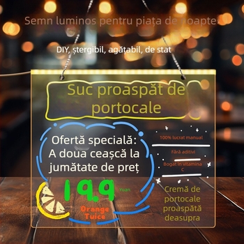 Tablă de scriere acrilică DIY, ștergibilă și luminoasă, cu suport transparent pentru masă