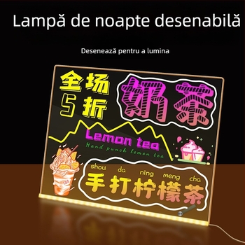 Tablă de scriere acrilică DIY, ștergibilă și luminoasă, cu suport transparent pentru masă