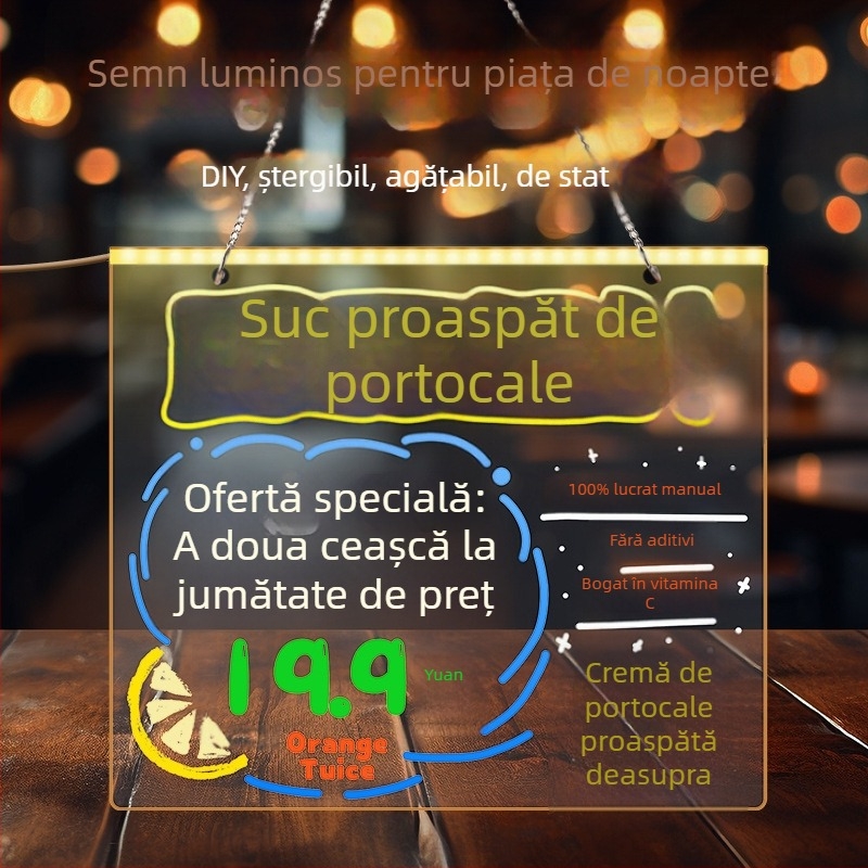 Tablă de scriere acrilică DIY, ștergibilă și luminoasă, cu suport transparent pentru masă