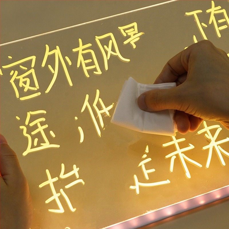 Tablă de scriere acrilică DIY, ștergibilă și luminoasă, cu suport transparent pentru masă