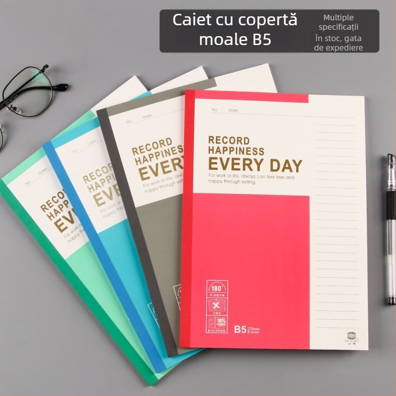 Caiet B5, copertă moale color, gros pentru notițe de întâlniri, cu linii orizontale