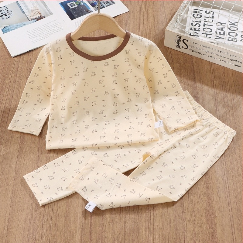 Set de pijamale pentru copii din bumbac cu Lycra, termic, imprimeuri, croială slim, mâneci lungi, pentru începutul toamnei