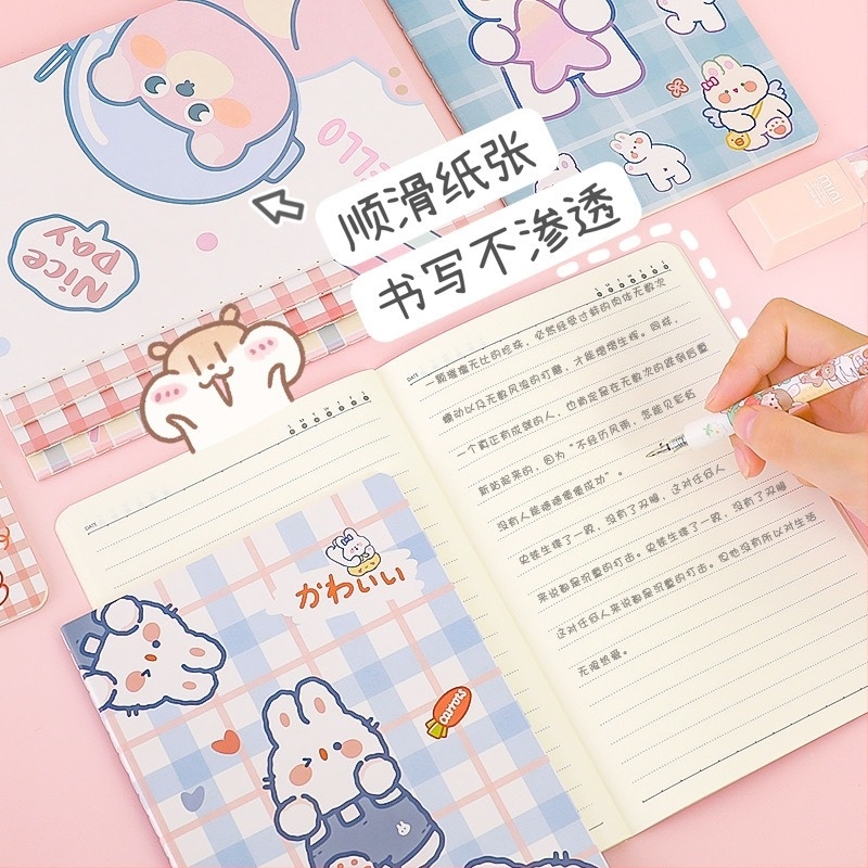 A5 notebook desen animat pentru studenți, inspirat de Instagram, artistic și delicat, atmosferă feminină drăguță, cu pagini cu linii orizontale