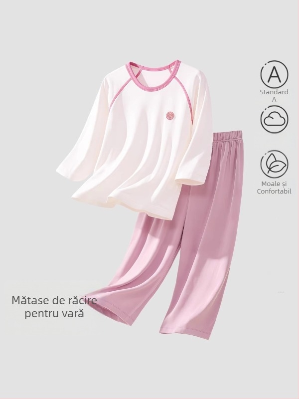 Set de pijamale de vară pentru copii, mâneci 3/4, haine de casă respirabile, pentru băieți și fete
