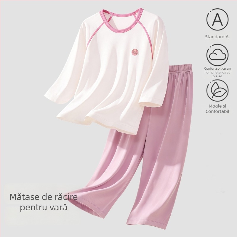 Set de pijamale de vară pentru copii, mâneci 3/4, haine de casă respirabile, pentru băieți și fete