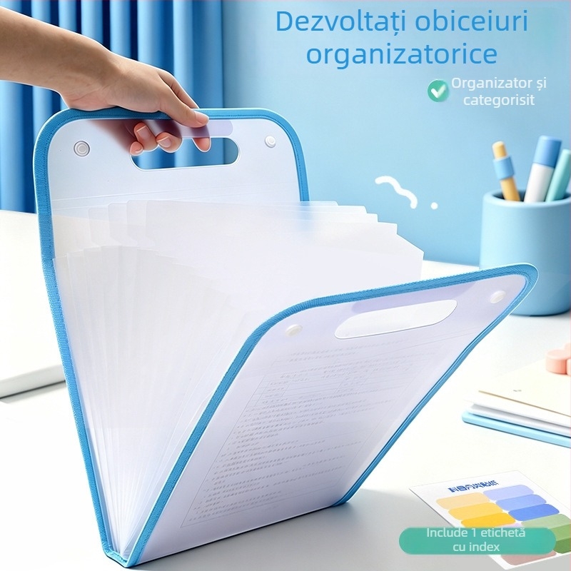 Dosar acordeon portabil pentru studenți și documente de birou, 13 compartimente, 240x360 mm, material PP