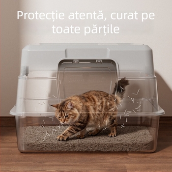 Cutie extragroasă cutie de nisip pentru pisici din oțel inoxidabil, complet închisă, anti-stropire, controlul mirosurilor