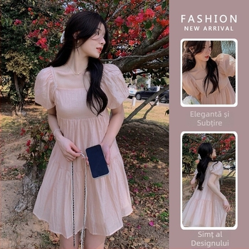Rochie de maternitate din chiffon, stil coreean, vară 2025, decolteu off-shoulder cu perle, mărime mare, siluetă sirenă
