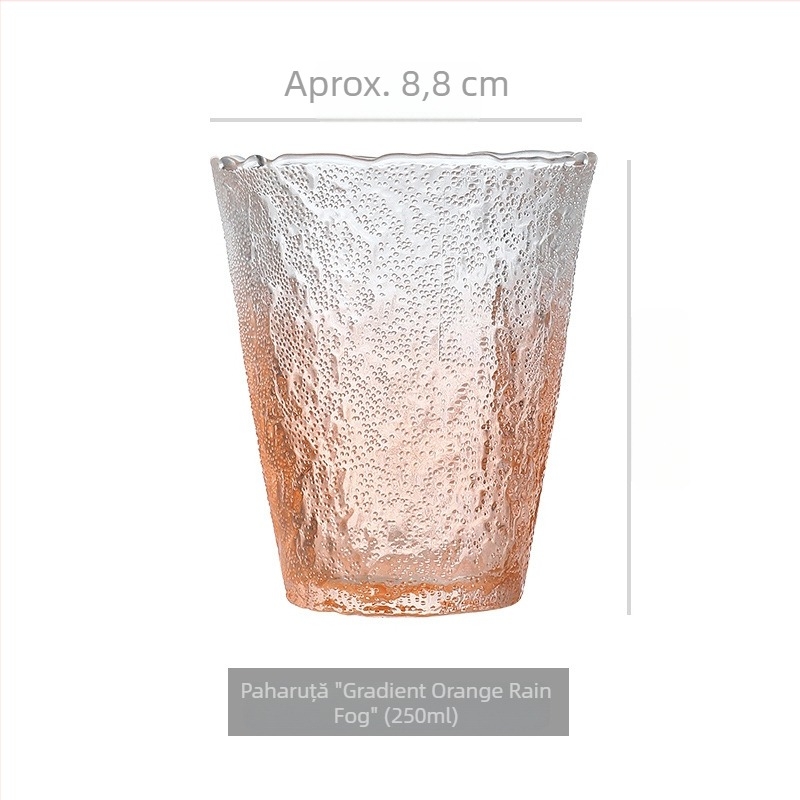 Pahar de cocktail din sticlă în stil japonez, textură de scoarță, sticlă glaciară, pahar gros pentru cafea, potrivit pentru apă și ceai de fructe, capacitate 201-300 ml