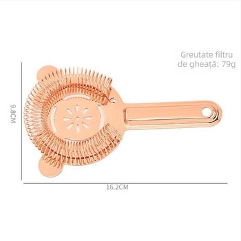 Filtru bar din oțel inoxidabil 304, motiv floare de prune, mânere duble – filtrare pentru cocktail și gheață