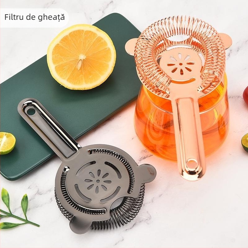Filtru bar din oțel inoxidabil 304, motiv floare de prune, mânere duble – filtrare pentru cocktail și gheață