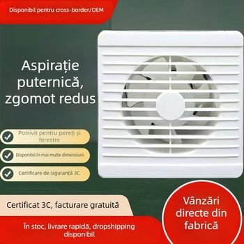 Ventilator de evacuare pe perete pentru baie și bucătărie, rotund, puternic, funcționare silențioasă