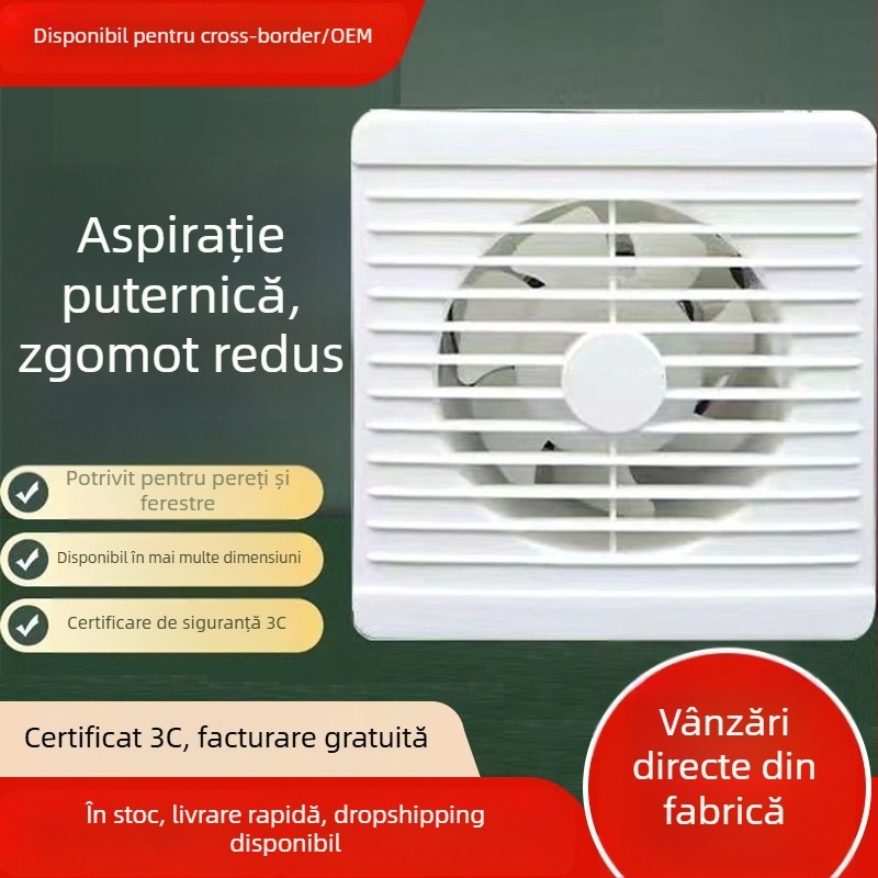 Ventilator de evacuare pe perete pentru baie și bucătărie, rotund, puternic, funcționare silențioasă