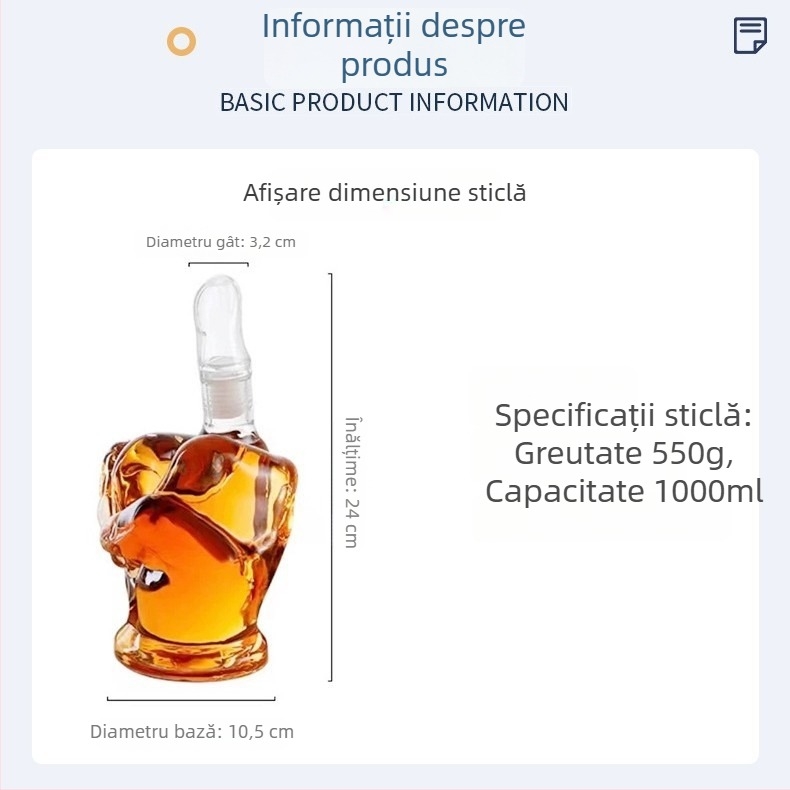 Sticlă de lichior cu formă de deget mijlociu, decantor de whisky cu formă de pumn și pahar în formă de deget