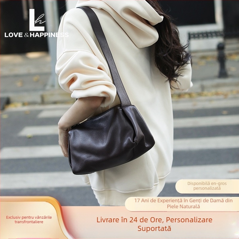 Cute Lucky Bag geantă de umăr pentru femei, piele de vită de primă clasă, minimalistă, mică, formă de pernă, stil european-american