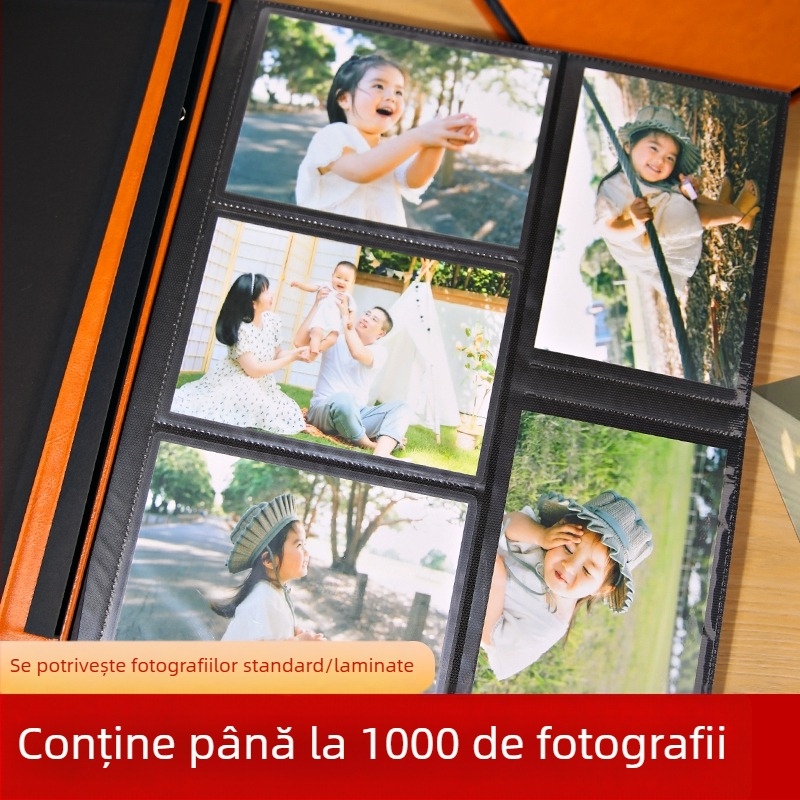 Album foto pentru cupluri cu pagini inserate, copertă laminată în stil piele, capacitate mare, 600 de pagini interioare, pentru fotografii de 3 inch