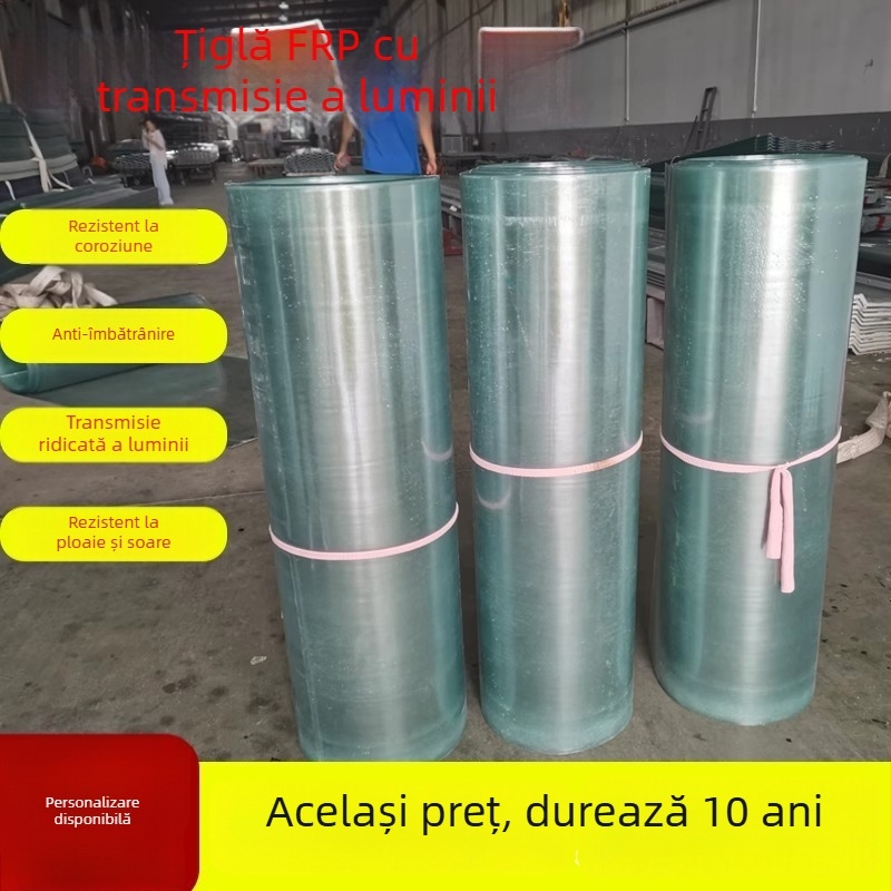 Panou FRP translucid pentru iluminat, panou din fibră de sticlă rezistent la acizi și baze, panou transparent, anticoroziune și durabil, lățimi 1,0/1,2/1,5 m