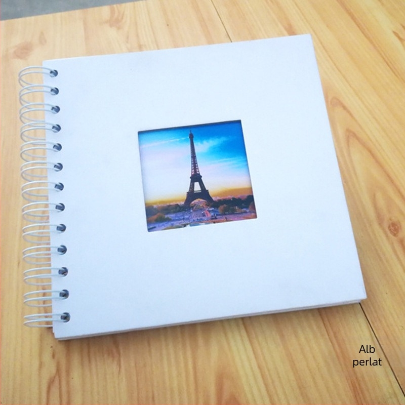 Album foto DIY cu spirală, 7 inchi, cu fereastră, scrapbook pe hârtie kraft alb-negru