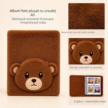 Copertă de album foto din pluș cu fermoar, ursuleț desenat, jurnal de amintiri pentru grădiniță, personalizabil