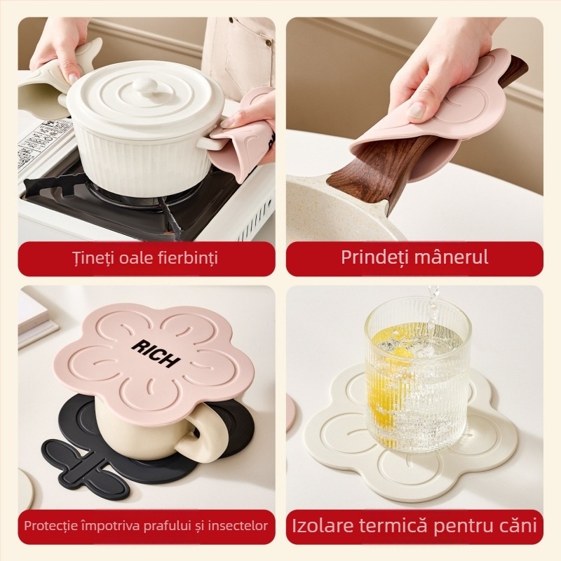 Covoraș din silicon rezistent la temperaturi înalte pentru bucătărie, circular, pentru cești, boluri, farfurii și oale.