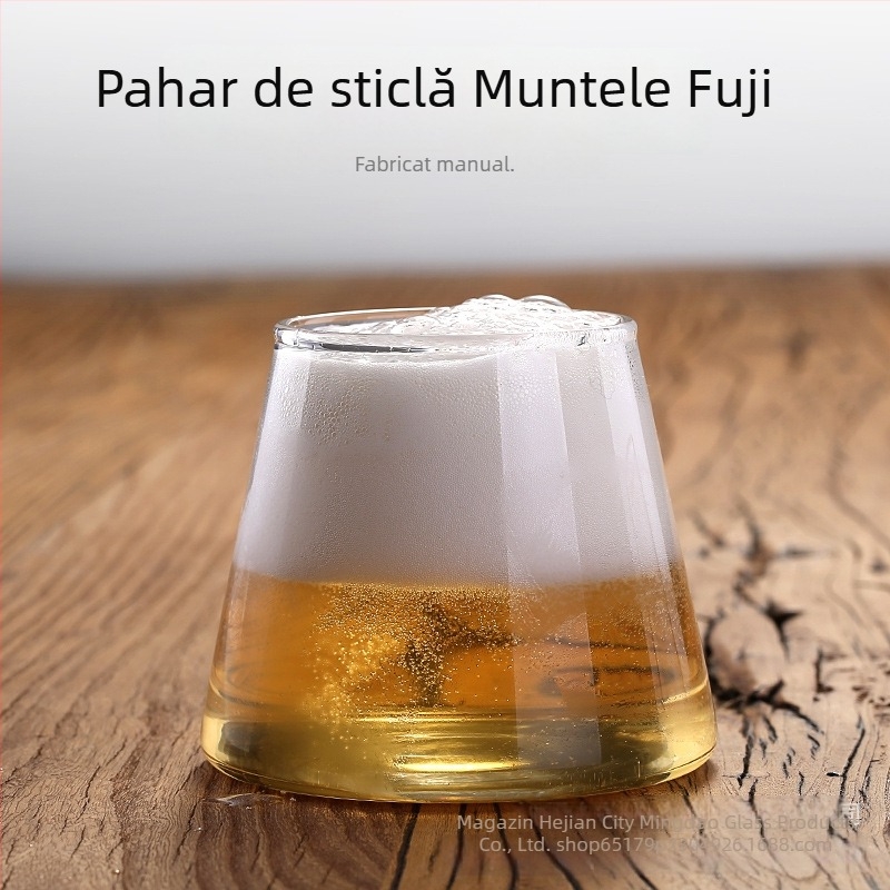 Pahar Mount Fuji din sticlă borosilicată pentru whisky, bere și sucuri – turnat manual