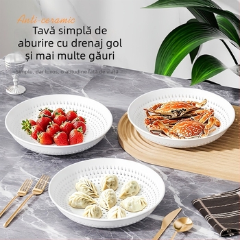 Tavă de aburi pentru dumplings, chifle la aburi și fructe de mare; tavă de drenaj îngroșată; grilaj poros pentru aburi; coș de abur; farfurie pentru fructe