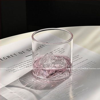 Pahar din sticla în stil Ins, Fuji Mountain – pahar premium pentru apă, fără mâner, potrivit pentru whiskey sau cafea